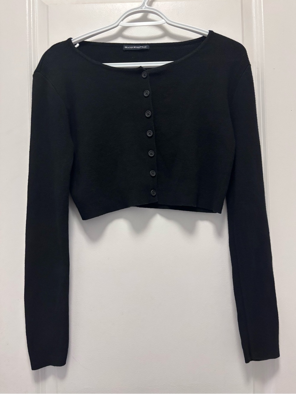 Brandy Melville Black Ribbed Cropped Button Cardigan